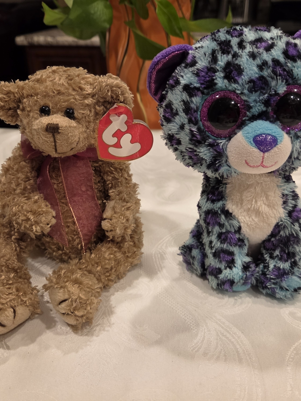 Lot Of 2 - Ty Beanie Boo Leopard Lizzie & Ty Berkley Teddy Bear
